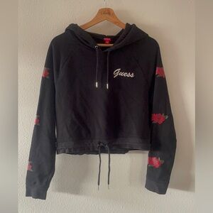 Guess Black Hoodie with Red Rose Accents
